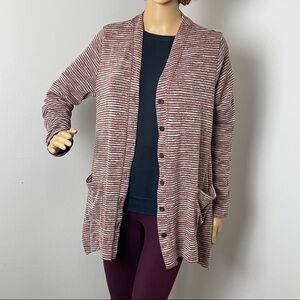 LOGO Lori Goldstein Striped Cardigan – Burgundy, Size M